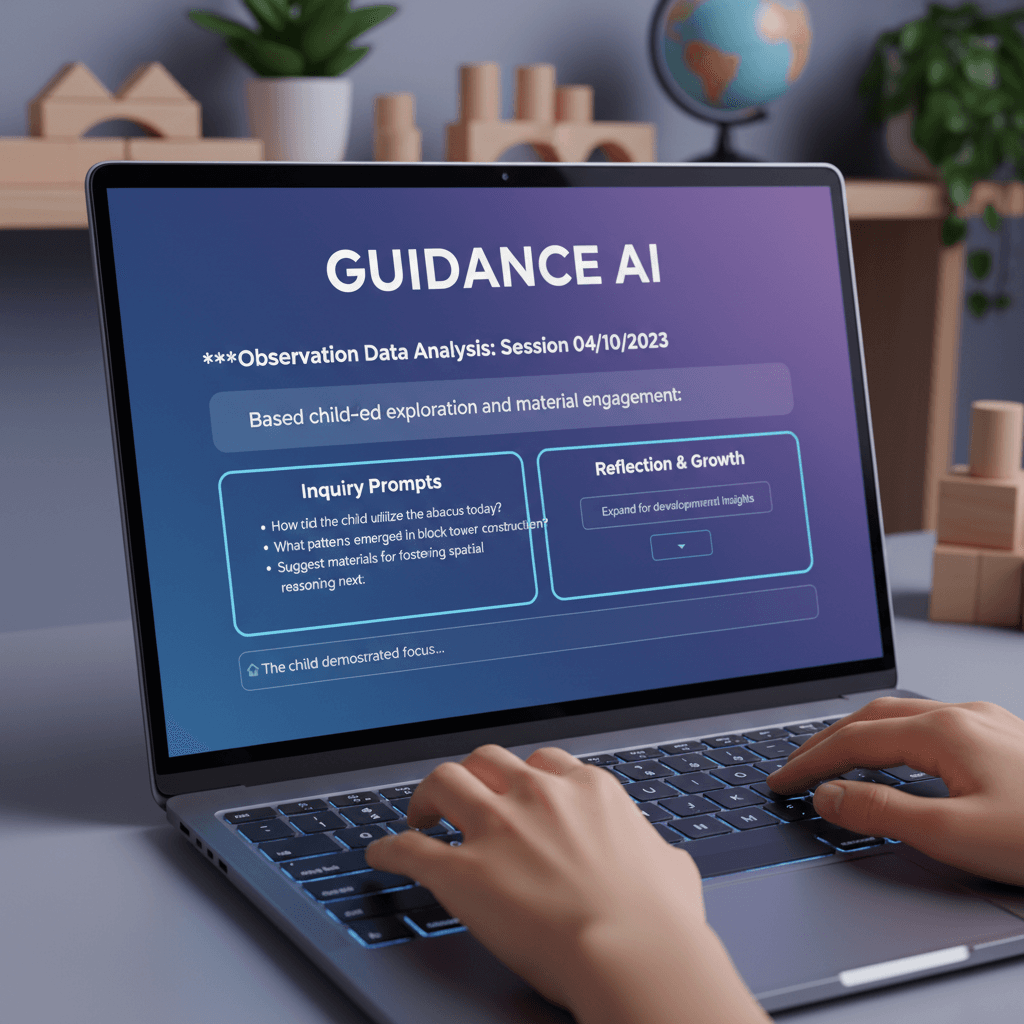A futuristic but grounded aesthetic medium shot of a laptop screen displaying an AI assistant chat interface