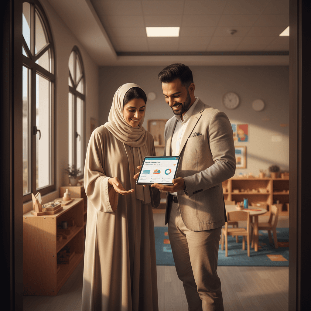 Tutor sharing student progress with parent