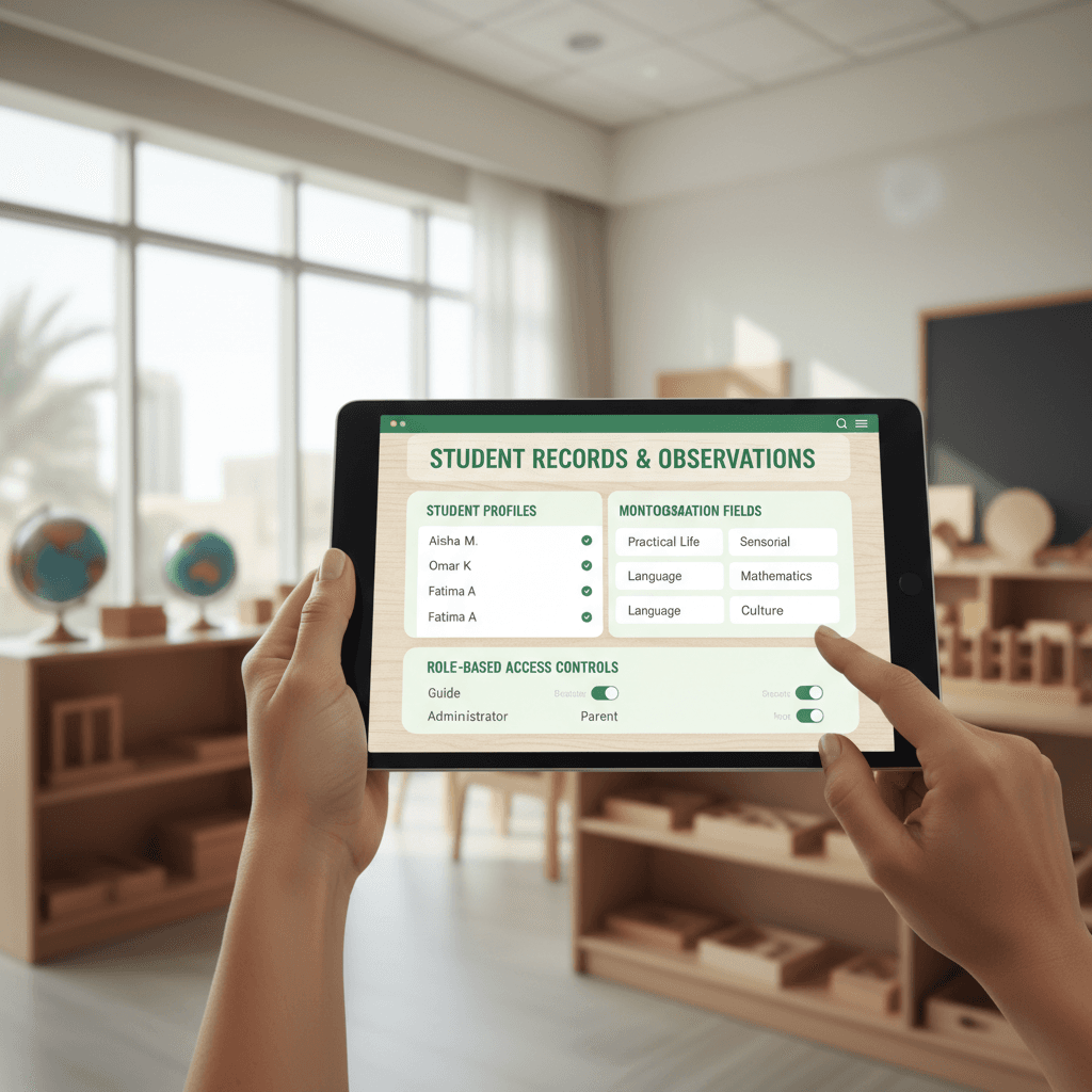 NeoSori student records interface on tablet
